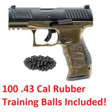 Umarex T4E CO2 Blowback Walther PPQ Blk/Tan .43 Cal Paintball Pistol Bundle