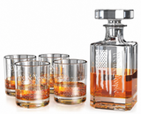 We The People American Flag Decanter Whiskey Glass 5 Piece Set, New