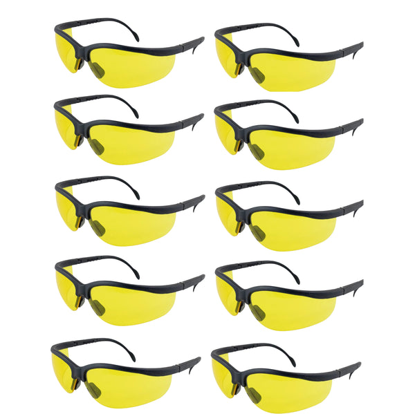10 Pack Impact Resistant Safety Glasses ANSI Z87.1+ Amber Lens