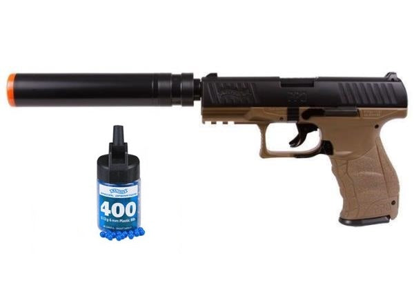 Refurbished Airsoft Walther PPQ Black/Tan Spring Pistol Kit w/ 400 bbs